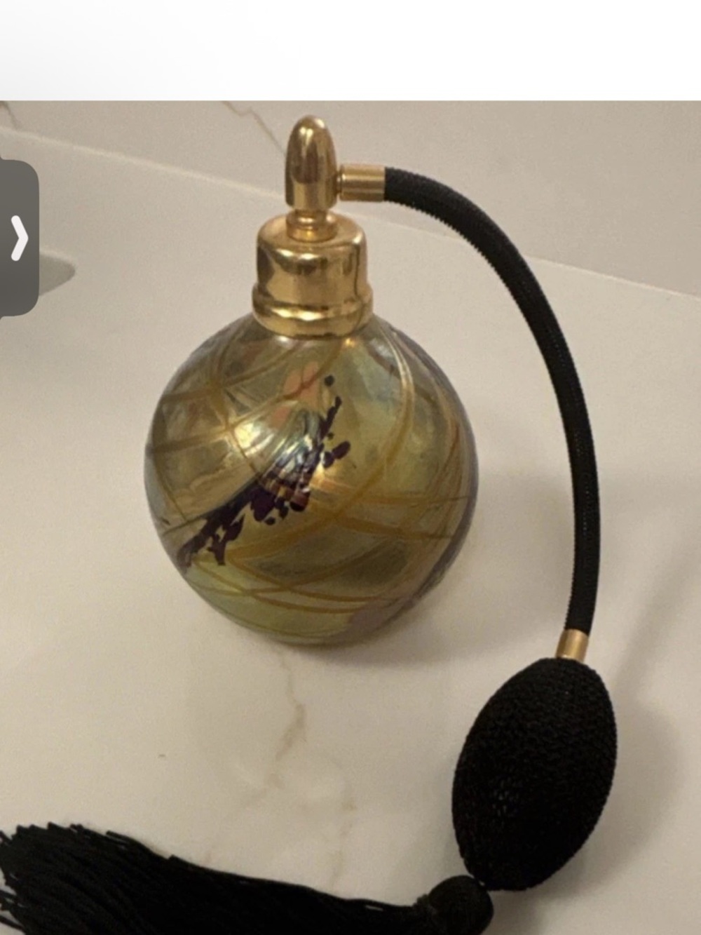 Brioni Handblown Glass Perfume Atomizer Italy Iridescent Gold & Black Accents